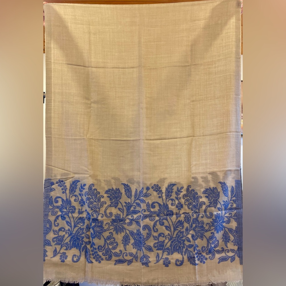 Beige and Blue Floral Scarf